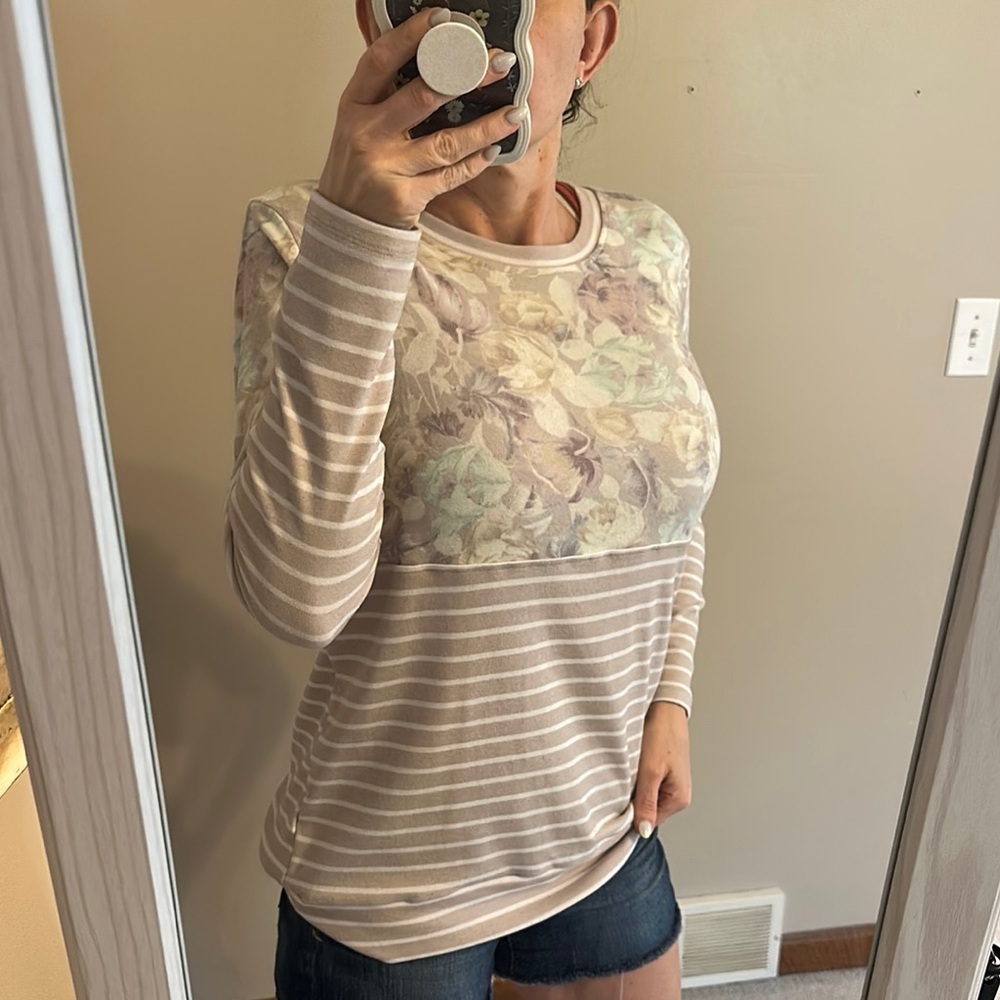 Michelle Mae Floral and Striped Sweatshirt